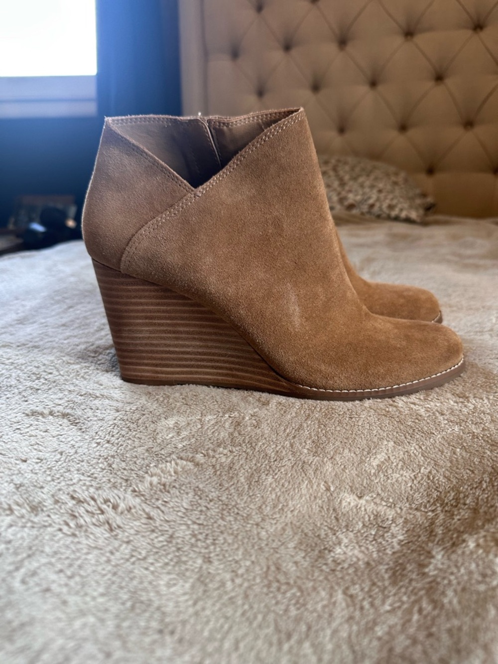 Lucky Brand Yakeena Brown Wedge Ankle Boots Sz 10